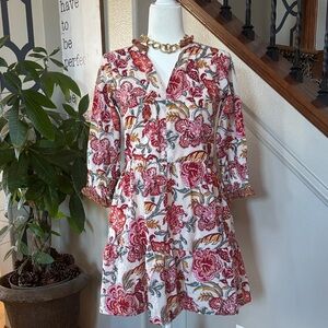 Boho / Farmhouse Floral Print Dress with Red and Gold Accents 🤩